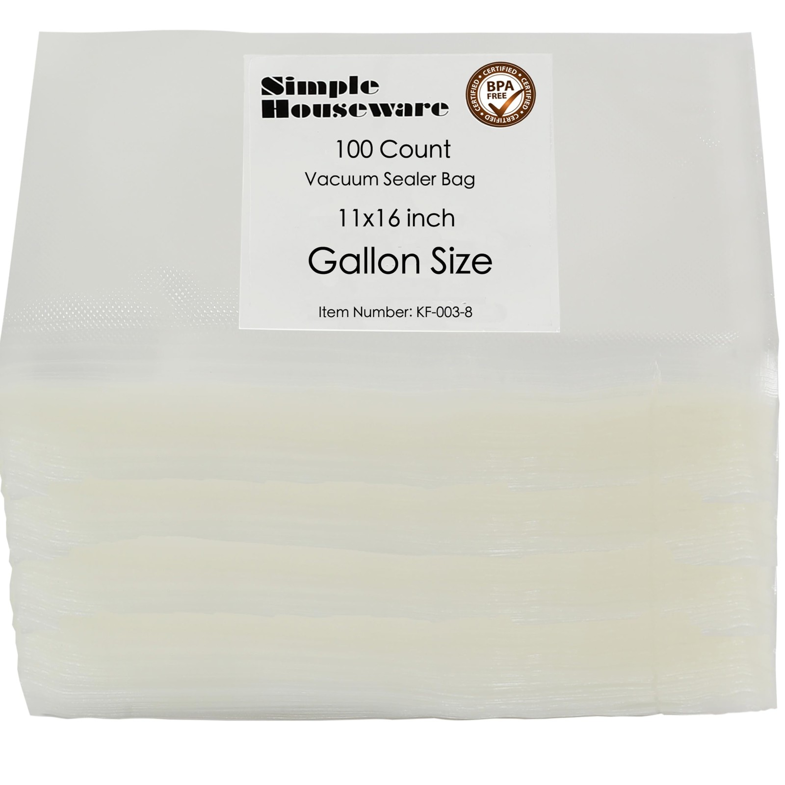 100-Count Precut Gallon Vacuum Sealer Bags 11x16 Inches for Food Storage