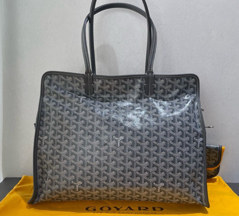 Goyard Hardy Tote PM Canvas Calfskin Shoulder Bag Gray Silver
