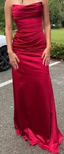 Red Satin Strapless Mermaid Evening Gown Formal Prom Dress Ruched Long Elegant
