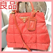 Prada 2Way Tote Bag Large Triangular Logo Nylion/Leather, Used