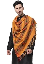 Indian Woven Wool Men's Scarf Shawl Wrap Stole Kullu Handloom Yellow