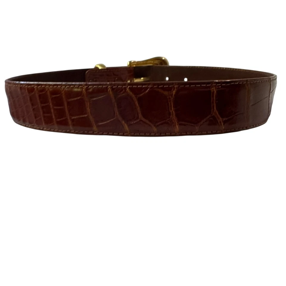 Cinturón de cocodrilo genuino marrón vintage BARRY KIESELSTEIN-CORD 26-28 X pequeño Foto 4 de 4