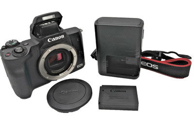 Canon EOS M50 24.1 MP Mirrorless Camera Black (Body Only) Charger Cap Battery