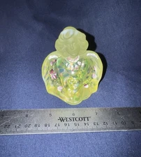 Fenton Angel Glass Green Iridescent Angel 3.25" Hand Painted Signed Gorgeous