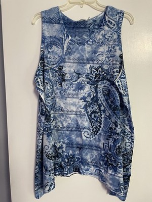 TIME & TRU Blue Sleeveless Sequin Women's Blouse 1X (16W-18W)