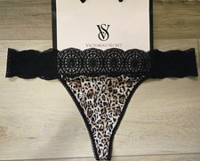 Vintage Victoria's Secret Animal Silky Smooth Nylon Logo Lace Thong Panties M