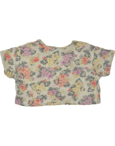 BENETTON Womens Crop Graphic T-Shirt Top UK 14 Medium Beige Floral Cotton AQ10 - Picture 2 of 4
