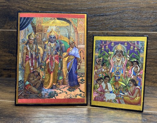 Vintage Hindu Lenticular Holographic Art Lot 2 Framed Rama Lakshmi Prints