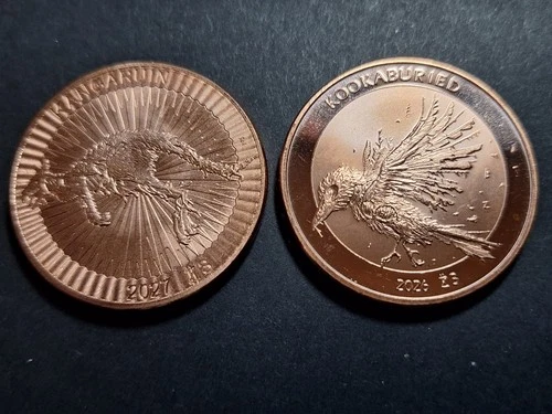 Two - 1 oz Copper Zombucks World Kangaruin and Kookaburied!