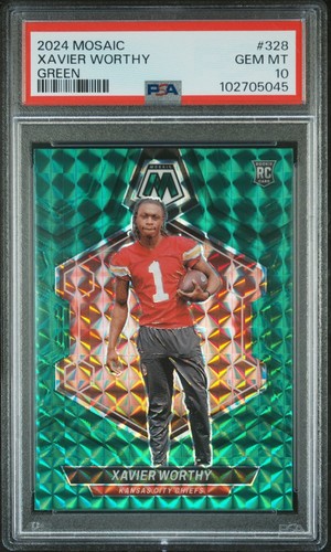 2024 Panini Mosaic Xavier Worthy Green Prizm Rookie #328 PSA 10 Gem Mint