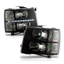 LED DRL Strip Headlight Assembly For 07-13 Chevy Silverado 1500 Clear Lens Black