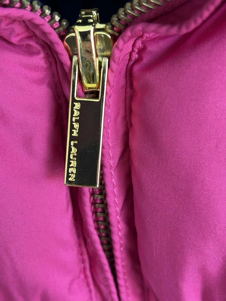Ralph Lauren Chaleco Niñas Plumón Puffer Rosa Azul M 8-10 Reversible Calavera Exterior Foto 2 de 4
