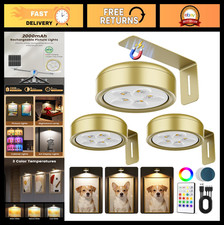 3 Pack Wireless LED Picture Lights, Rechargeable Magnetic Puck Lights, Remote Co