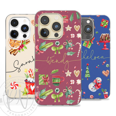 Personalisierte Handyhülle Weihnachten mit individuellem Namen Silikon Cover für iPhone 16 15 14 12 13