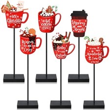 6Pcs Christmas Hot Cocoa Car Sign Wooden Tabletop Decor Hot Chocolate Coffee