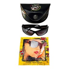 ED HARDY Vintage Tattoo Eyewear EHS006 Womens Black Sunglasses w/Case  Cloth