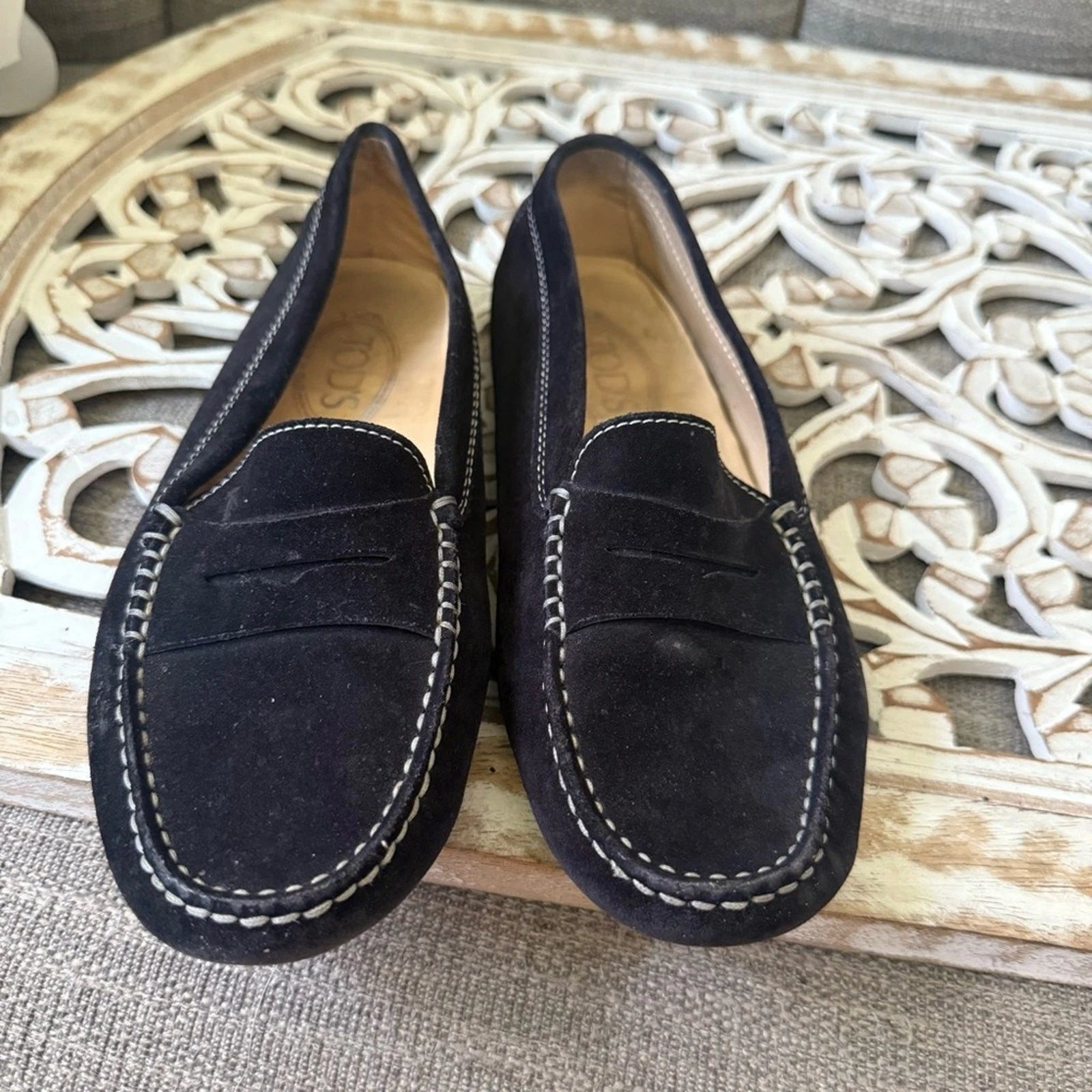 Mocassini mocassini da guida Tod’s neri in pelle scamosciata scarpe donna 37 5