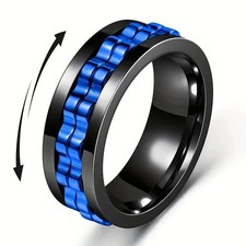 Stainless Steel Rotating Gear Chain Anxiety Relief Ring for Men