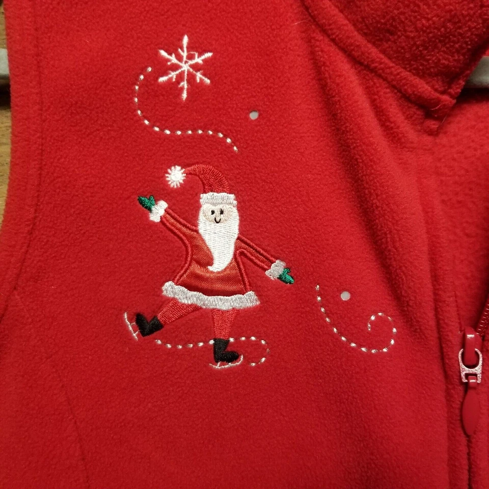 Holiday Editions Womans Size S Red Santa Christmas Zip Front Fleece Vest - Image 2 of 4