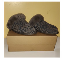 UGG Scuffette II Street Graffiti Slip-On Gray Suede Fur Trim Slippers Women 11