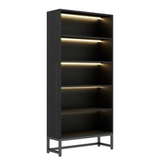 5-Tier LED Tall Bookcase Heavy Duty Wood Display Cabinet with Storage