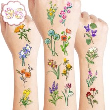 96 PCS Small Wildflower Floral Pre  Cut Temporary Tattoos Birthday Party De
