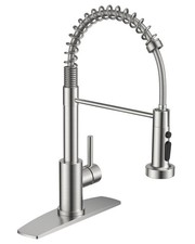 Brushed Nickel Kitchen Faucet with Sprayer, Single Handle, Deck Plate, Spring De