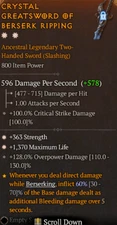 Diablo 4 S10 2GA Sword 363 strength 1370 max life