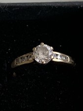 Beautiful 9K Gold CZ Solitaire Ring with Shoulder Stones Size N GA Hallmarked