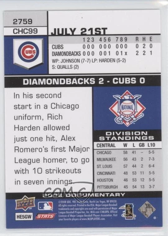 2008 Upper Deck Documentary Kerry Wood #2759 - Image 2 of 2