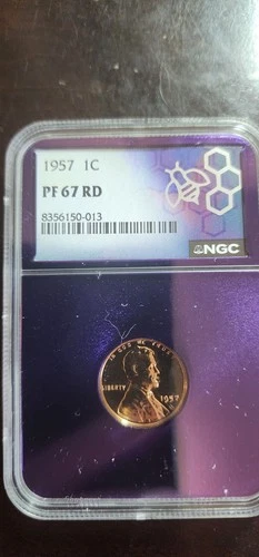 1957 1C NGC PF 67 RD Purple Core Wheat Penny