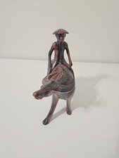 Oriental Chinese Carved Wood Water Buffalo with Rider Farmer Statue Sculpture
