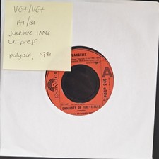 Vangelis Chariots Of Fire Vinyl Record 7" VG+/VG+ POSP 246 1981