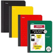 Composition Book Study App Paper, 7-1/2" x 9-3/4", 80 4 Pack Wide Ruled