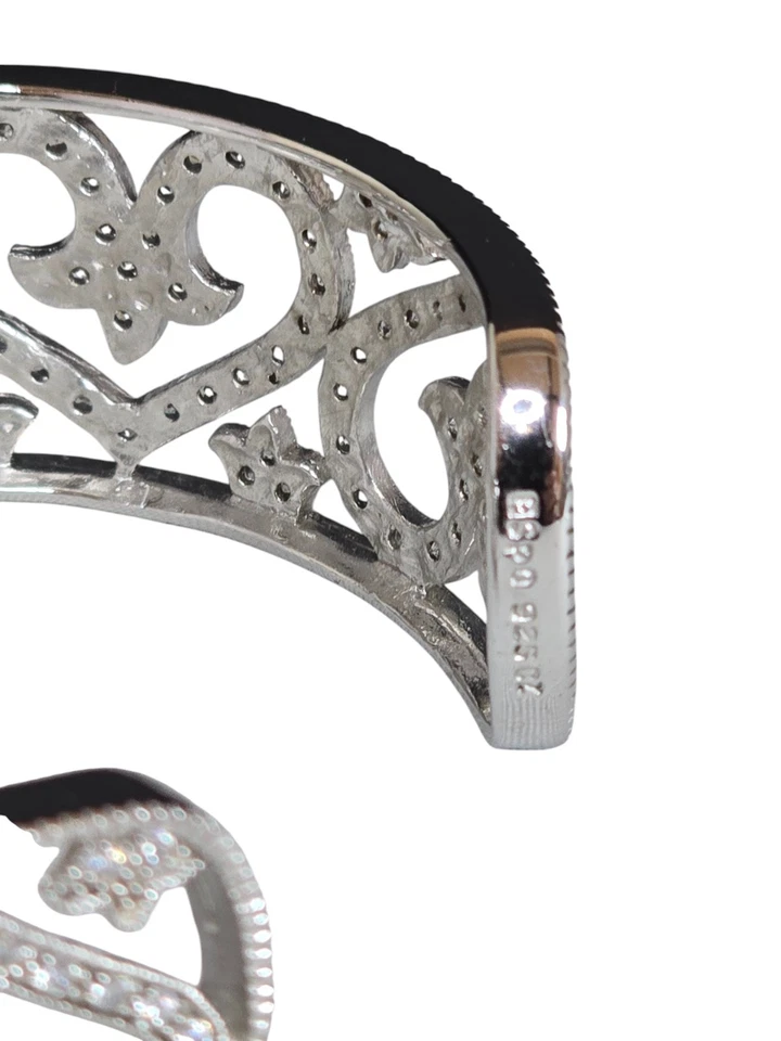Joseph Esposito ESPO Sterling Silver CZ Heart Open Cuff Bracelet - Image 3 of 4