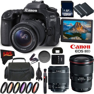 Canon EOS 80D DSLR Camera + 18-55mm Lens + Canon EF 16-35mm f/4L is USM Lens +d