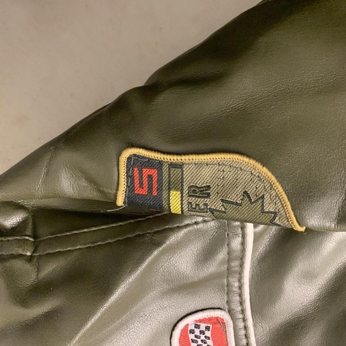 Boys Leather Flight Jacket - XL, Green with Patches - Picture 5 of 8