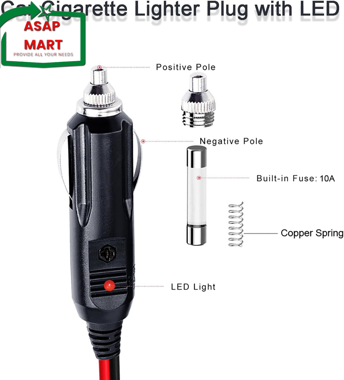 12V Cigarette Lighter Plug 12 Volt Plug Male Cigarette Lighter Plug Fused Replac