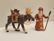 Pine Tree Lodge Santa and Moose Christmas Figurines Midwest Importers Lot of 2