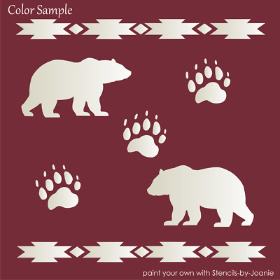 Stencil Joanie Rustic Bear Paw Print Animal Track Cabin Lodge Aztec DIY Art Sign