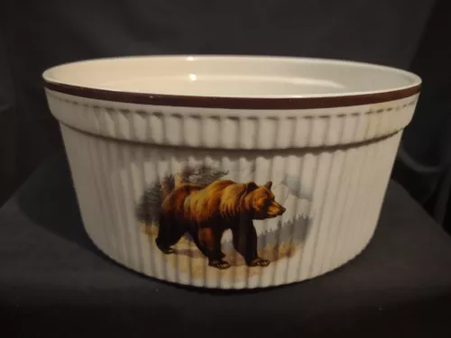 Vintage National Wildlife Federation Bear Ram Elk Fox Souffle / Serving Dish