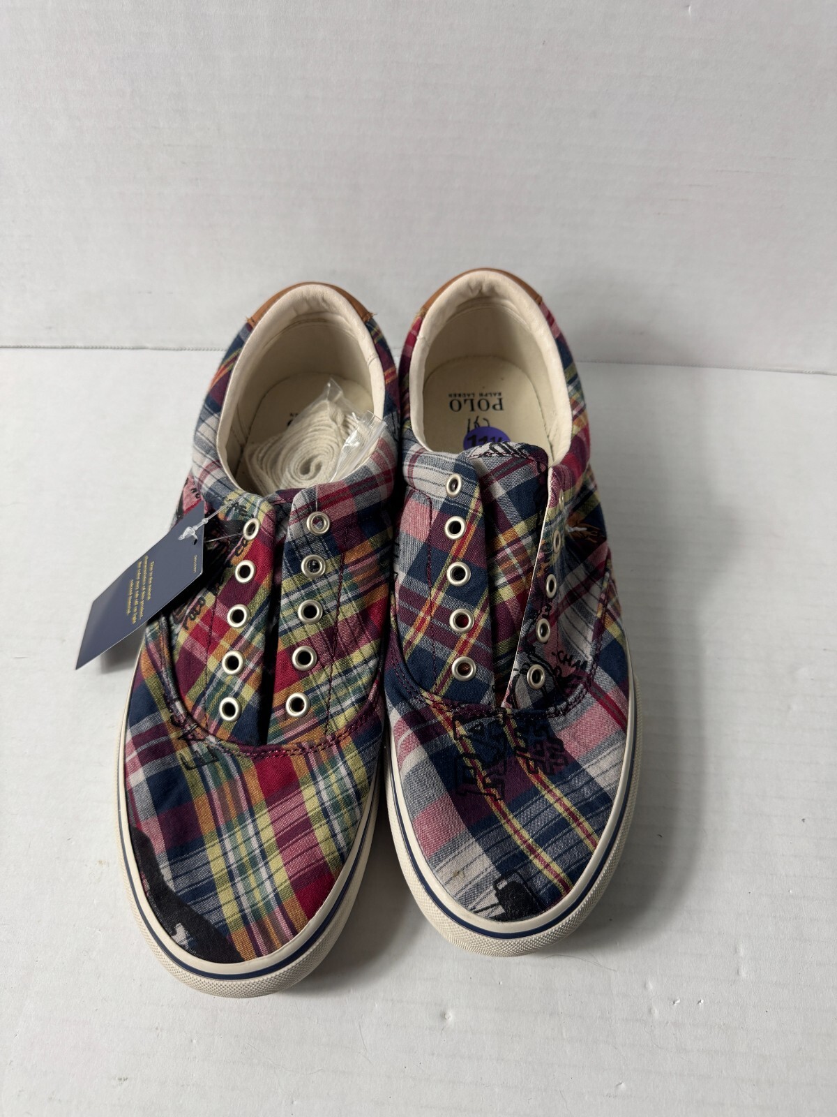 Scarpe POLO RALPH LAUREN KEATON LCL scarpe da barca a quadri pony sneakers taglia 11 5