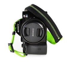 Padded Neck Shoulder Strap with Green Grosgrain Ties Fujifilm Sony Nikon Canon..