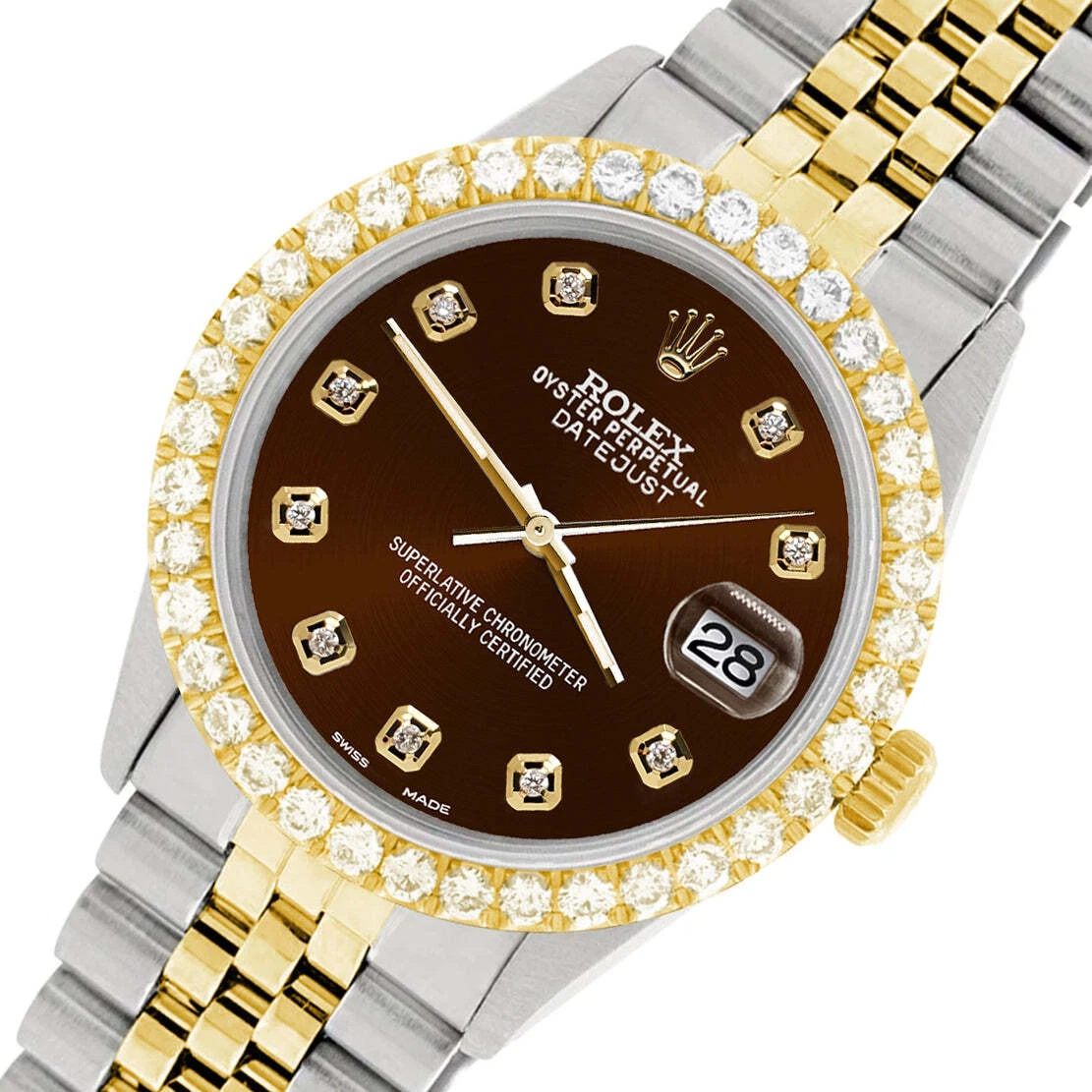 Rolex Datejust 36mm 2 Tone Watch 3.05ct Diamond Bezel Chocolate