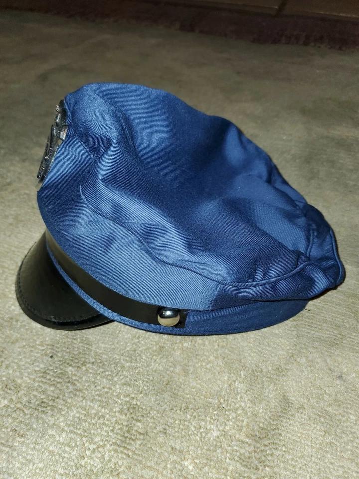 Sombrero de policía negro gorra hombre policía policía sombrero con insignia adulto disfraz ajustable Foto 2 de 4