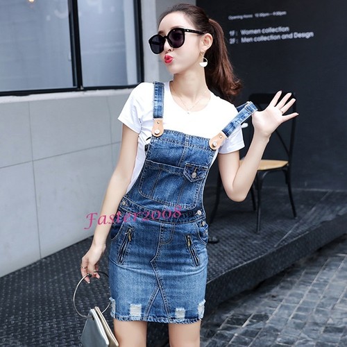 Fashion Womens Denim Romper Ripped 