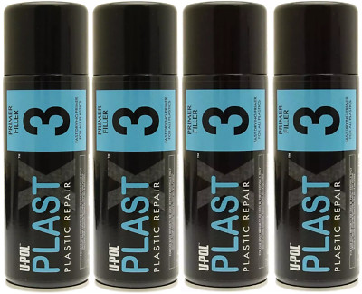 4xU-Pol Plast x 3 Grundierfüller Aerosol Kunststoff Stoß-/Zierleistenlack 400ml schnelltrocknend