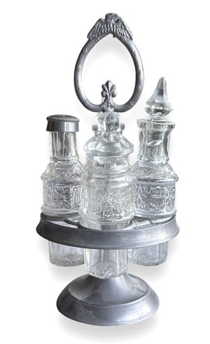 19th Century Condiment Cruet Set with Serving Stand American Eagle Shield - 第 1/13 張圖片
