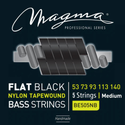Magma Electric Bass Strings Medium  Flat Black Nylon Tapewound 5 Strings  53-140