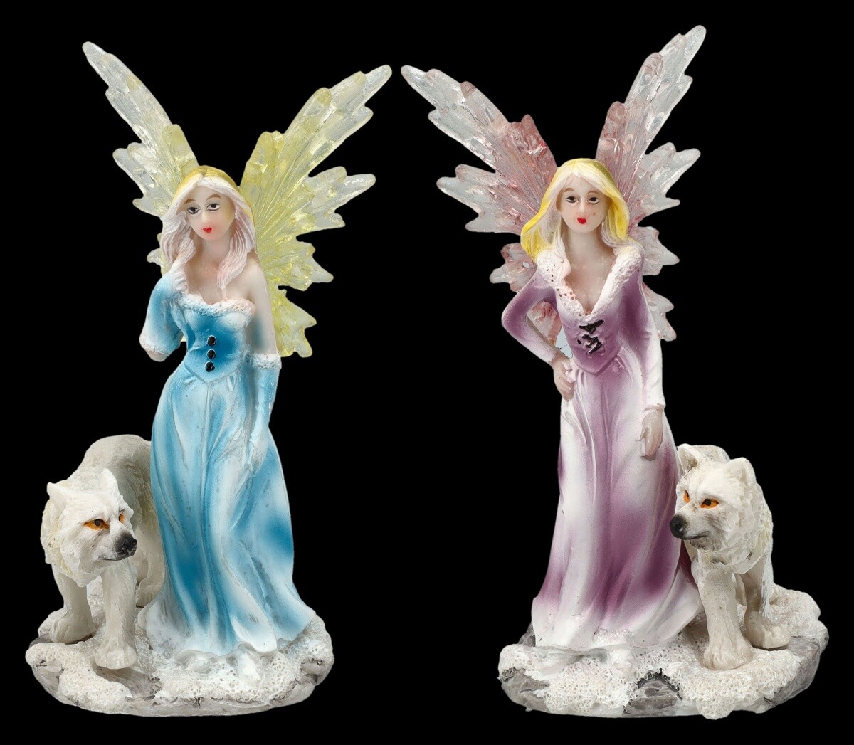 Elves Figures 2er Set - Fairies With Wolf Babies - Fantasy Decor Figurine - H 10
